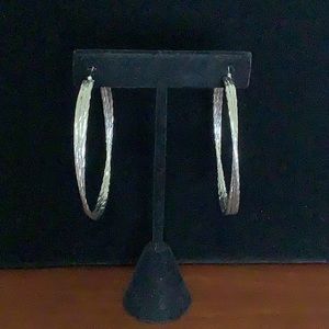 Large Silver Tone Twisted Braid Hoop Pierced Earrings (New)